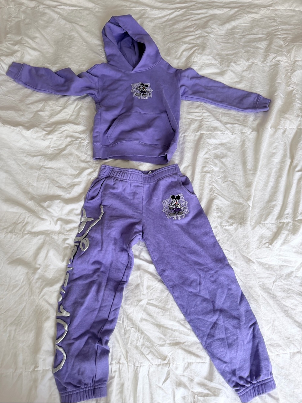 Kids Disney Purple Hooded Sweatshirt & Jogger Set - Mickey Patch